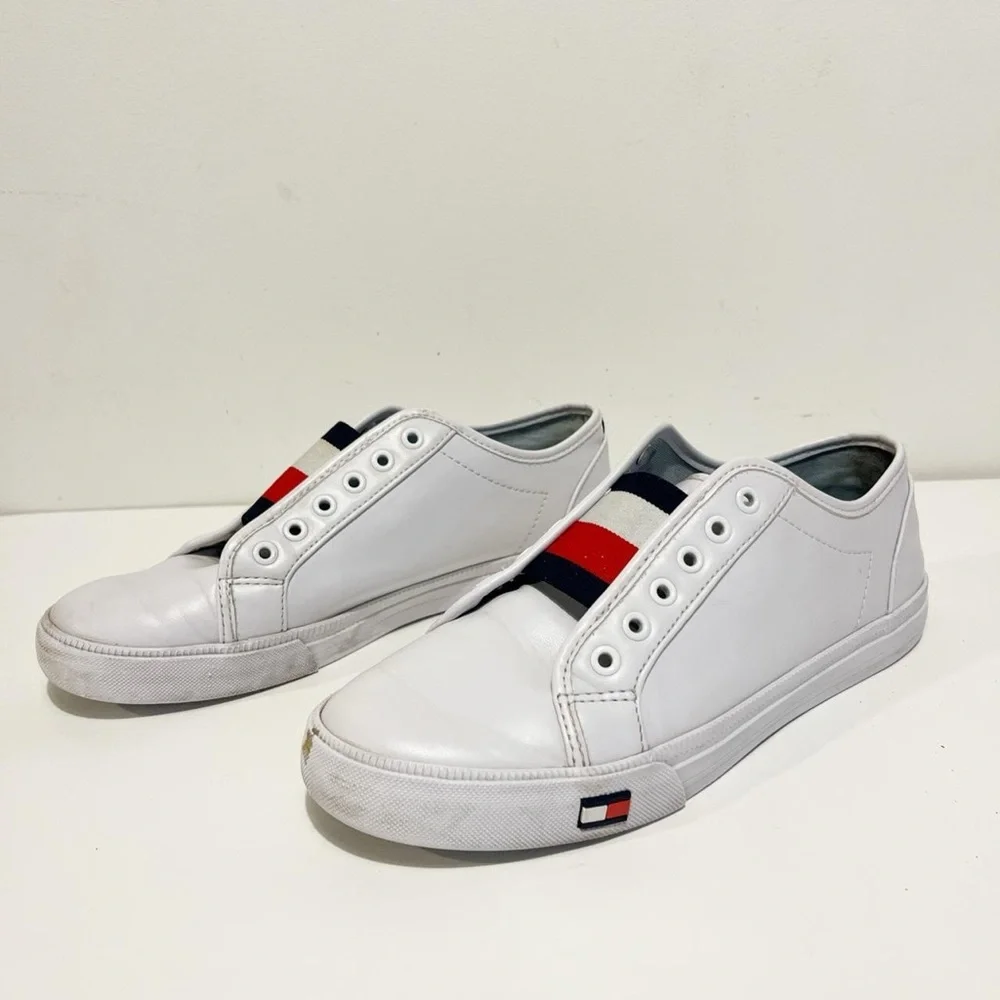 Tommy Hilfiger White and Red Slip-On Sneakers‎